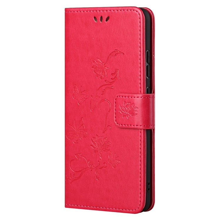 Scratch-resistant Imprinted Butterflies Flower PU Leather Wallet Function Phone Case Stand Shell for Motorola Moto G31 / G41 - Red