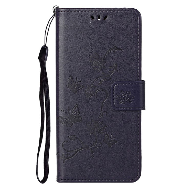 Scratch-resistant Imprinted Butterflies Flower PU Leather Wallet Function Phone Case Stand Shell for Motorola Moto G31 / G41 - Dark Purple