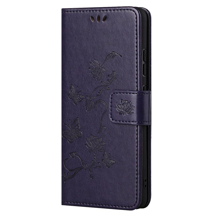 Scratch-resistant Imprinted Butterflies Flower PU Leather Wallet Function Phone Case Stand Shell for Motorola Moto G31 / G41 - Dark Purple