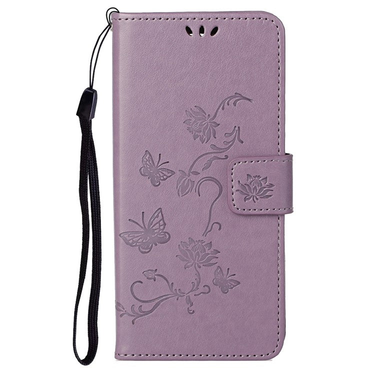 Scratch-resistant Imprinted Butterflies Flower PU Leather Wallet Function Phone Case Stand Shell for Motorola Moto G31 / G41 - Purple