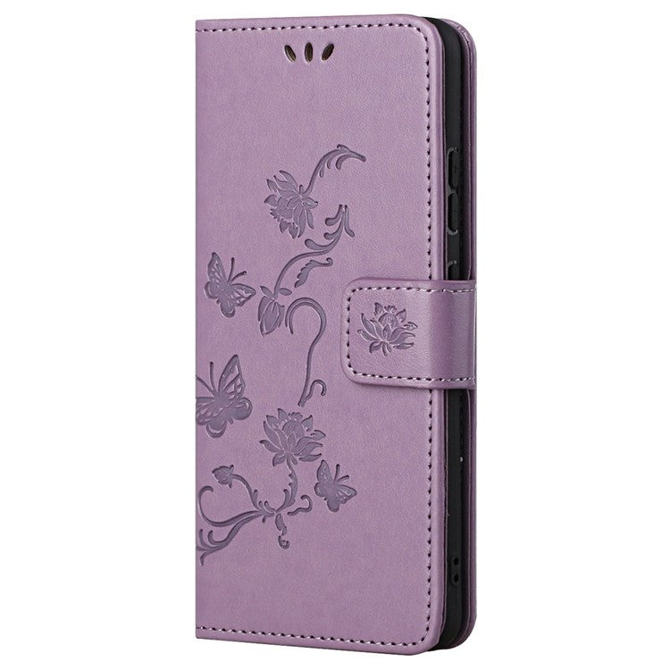 Scratch-resistant Imprinted Butterflies Flower PU Leather Wallet Function Phone Case Stand Shell for Motorola Moto G31 / G41 - Purple