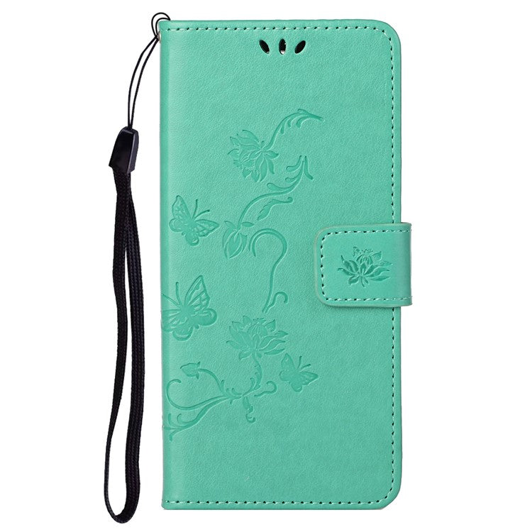 Scratch-resistant Imprinted Butterflies Flower PU Leather Wallet Function Phone Case Stand Shell for Motorola Moto G31 / G41 - Green