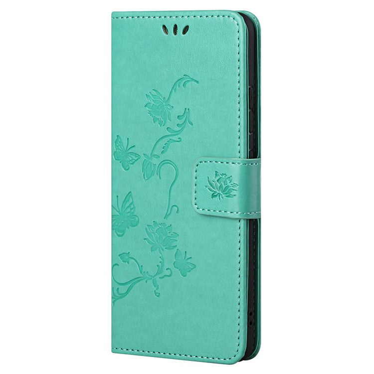 Scratch-resistant Imprinted Butterflies Flower PU Leather Wallet Function Phone Case Stand Shell for Motorola Moto G31 / G41 - Green