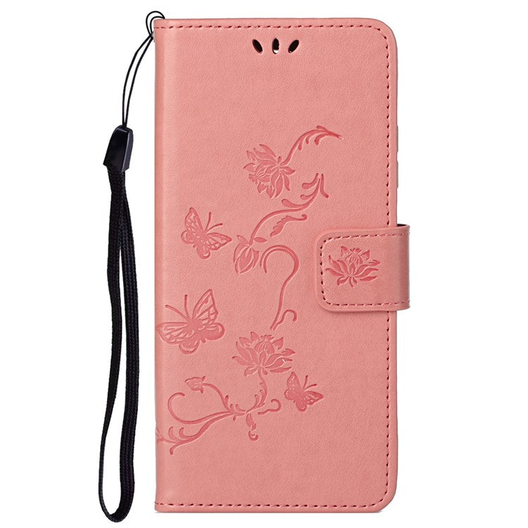 Scratch-resistant Imprinted Butterflies Flower PU Leather Wallet Function Phone Case Stand Shell for Motorola Moto G31 / G41 - Pink