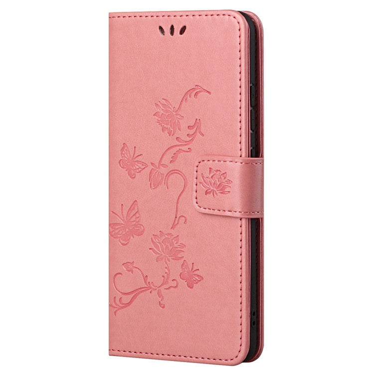 Scratch-resistant Imprinted Butterflies Flower PU Leather Wallet Function Phone Case Stand Shell for Motorola Moto G31 / G41 - Pink