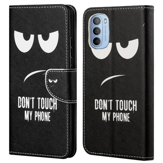 Cross Texture Folding Phone Case PU Leather Magnetic Closed Protective Cover with Wallet for Motorola Moto G31/G41 - Don't Touch My Phone