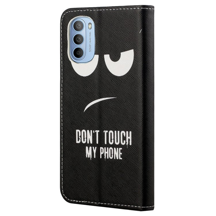 Cross Texture Folding Phone Case PU Leather Magnetic Closed Protective Cover with Wallet for Motorola Moto G31/G41 - Don't Touch My Phone