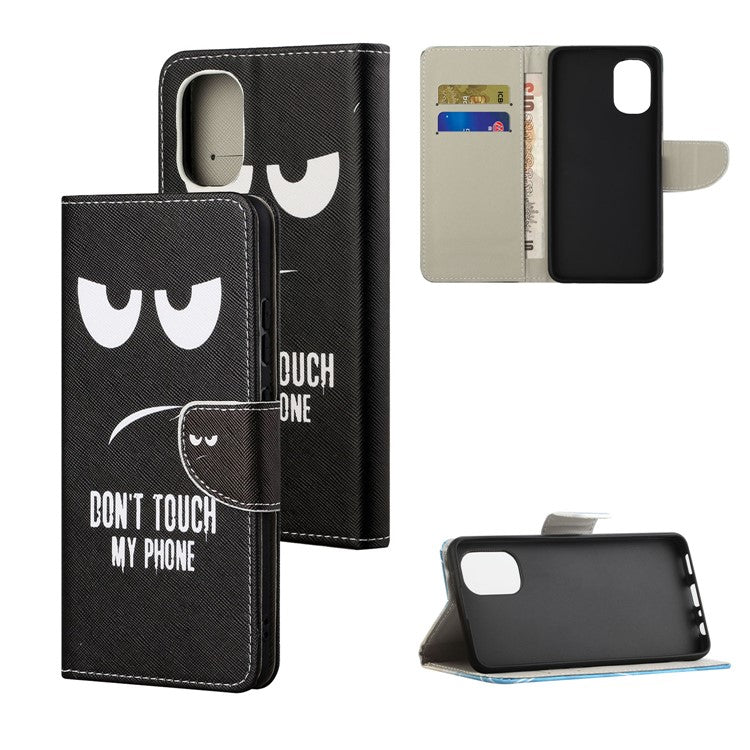 Cross Texture Folding Phone Case PU Leather Magnetic Closed Protective Cover with Wallet for Motorola Moto G31/G41 - Don't Touch My Phone