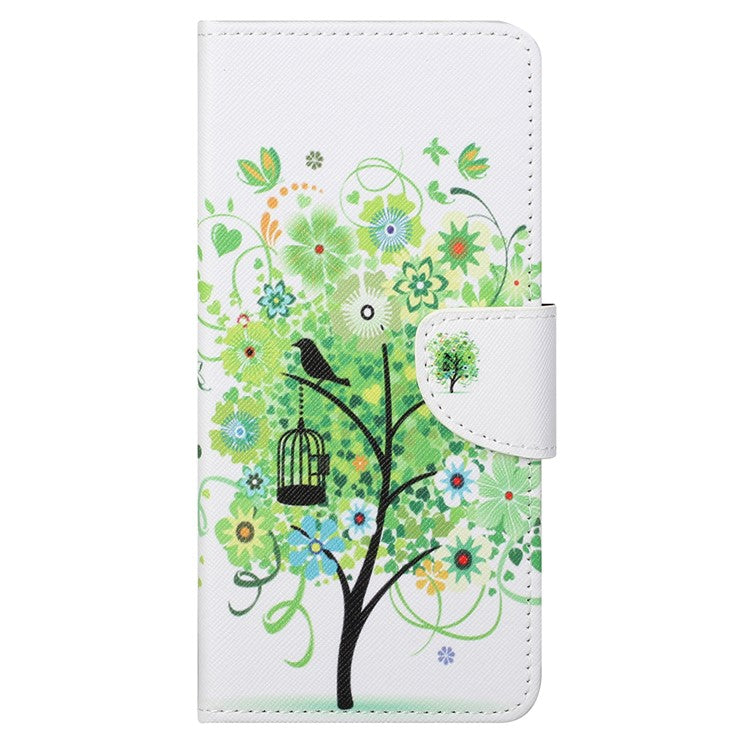 Cross Texture Folding Phone Case PU Leather Magnetic Closed Protective Cover with Wallet for Motorola Moto G31/G41 - Green Tree