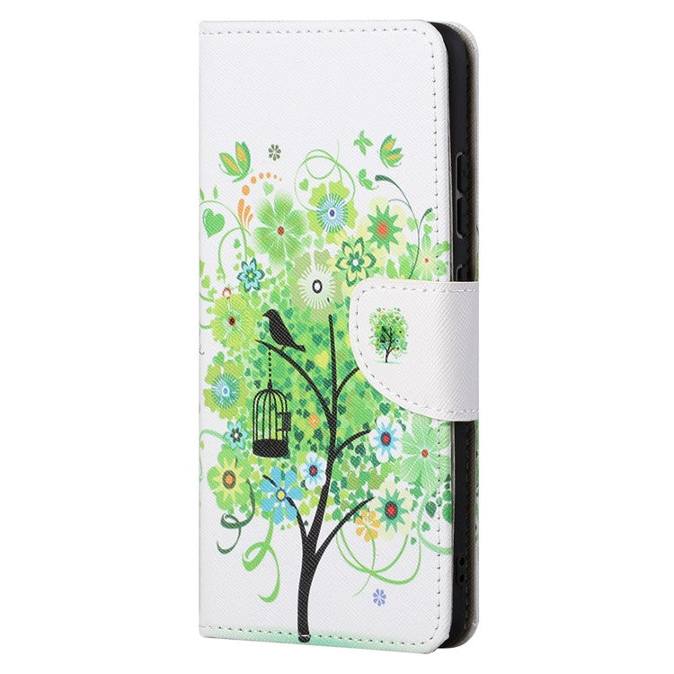 Cross Texture Folding Phone Case PU Leather Magnetic Closed Protective Cover with Wallet for Motorola Moto G31/G41 - Green Tree