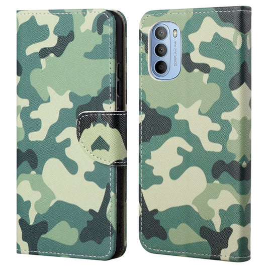 Cross Texture Folding Phone Case PU Leather Magnetic Closed Protective Cover with Wallet for Motorola Moto G31/G41 - Camouflage