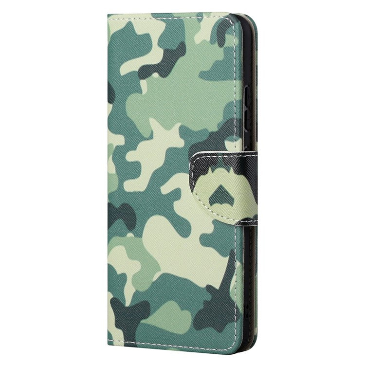 Cross Texture Folding Phone Case PU Leather Magnetic Closed Protective Cover with Wallet for Motorola Moto G31/G41 - Camouflage