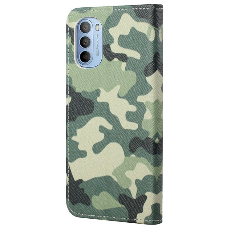 Cross Texture Folding Phone Case PU Leather Magnetic Closed Protective Cover with Wallet for Motorola Moto G31/G41 - Camouflage