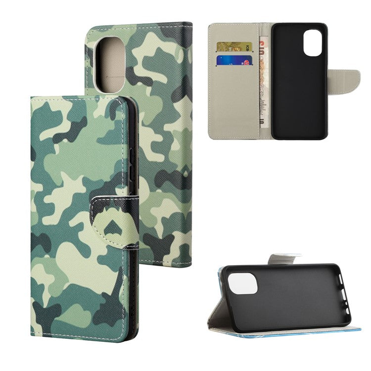 Cross Texture Folding Phone Case PU Leather Magnetic Closed Protective Cover with Wallet for Motorola Moto G31/G41 - Camouflage