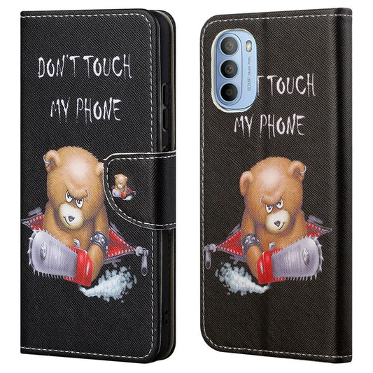 Cross Texture Folding Phone Case PU Leather Magnetic Closed Protective Cover with Wallet for Motorola Moto G31/G41 - Bear