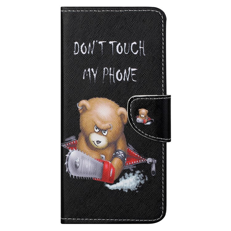 Cross Texture Folding Phone Case PU Leather Magnetic Closed Protective Cover with Wallet for Motorola Moto G31/G41 - Bear