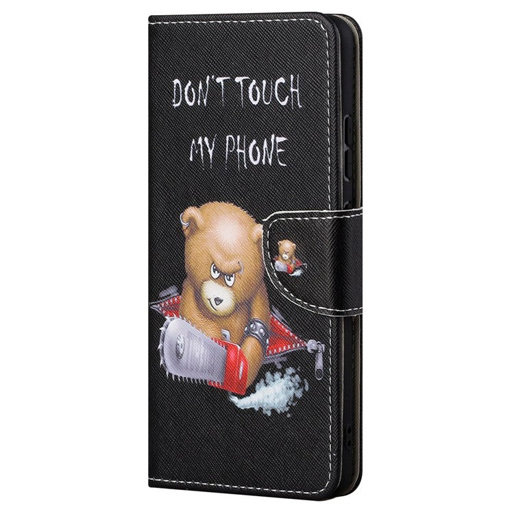 Cross Texture Folding Phone Case PU Leather Magnetic Closed Protective Cover with Wallet for Motorola Moto G31/G41 - Bear