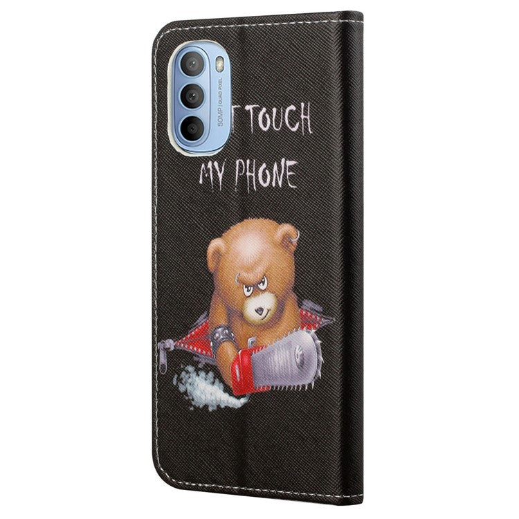 Cross Texture Folding Phone Case PU Leather Magnetic Closed Protective Cover with Wallet for Motorola Moto G31/G41 - Bear