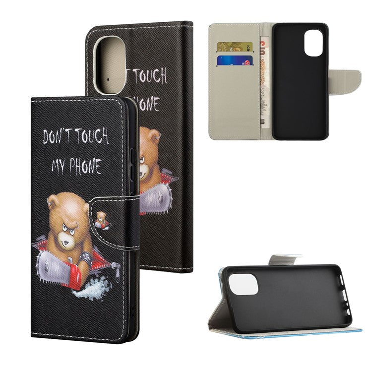 Cross Texture Folding Phone Case PU Leather Magnetic Closed Protective Cover with Wallet for Motorola Moto G31/G41 - Bear