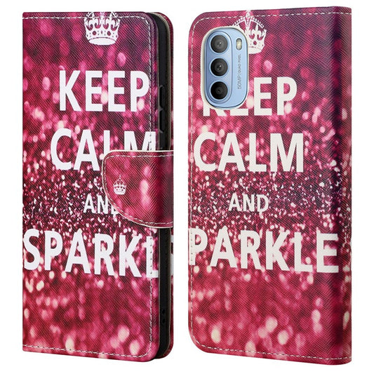Cross Texture Folding Phone Case PU Leather Magnetic Closed Protective Cover with Wallet for Motorola Moto G31/G41 - Keep Calm and Sparkle