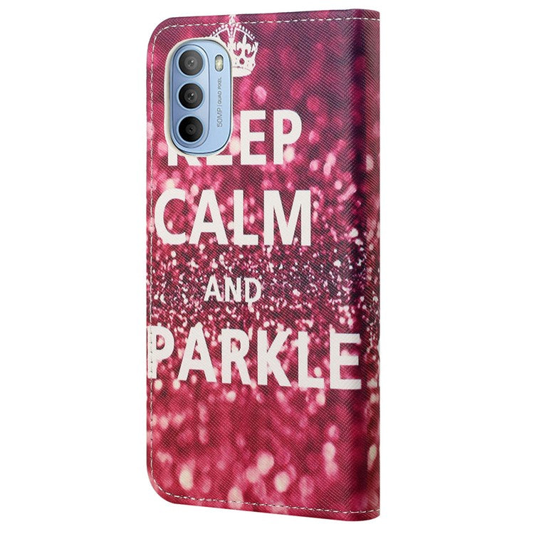 Cross Texture Folding Phone Case PU Leather Magnetic Closed Protective Cover with Wallet for Motorola Moto G31/G41 - Keep Calm and Sparkle