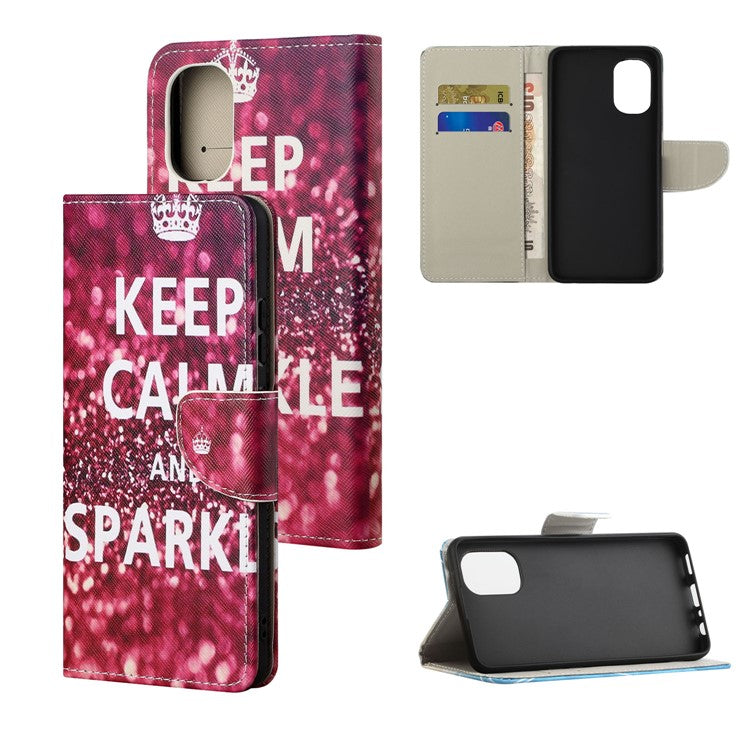 Cross Texture Folding Phone Case PU Leather Magnetic Closed Protective Cover with Wallet for Motorola Moto G31/G41 - Keep Calm and Sparkle