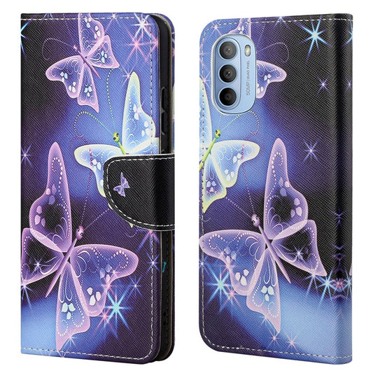 Cross Texture Folding Phone Case PU Leather Magnetic Closed Protective Cover with Wallet for Motorola Moto G31/G41 - Sparkling Butterflies