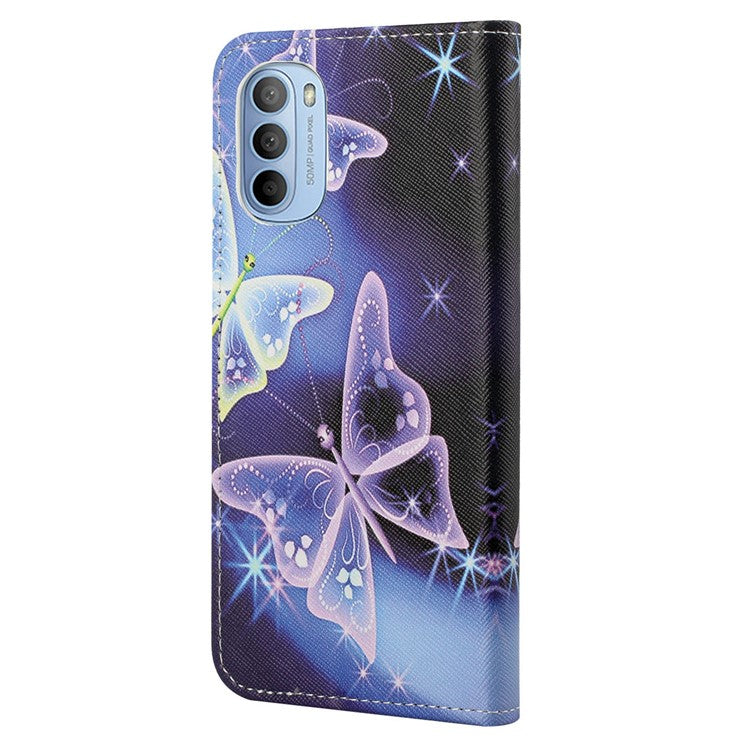 Cross Texture Folding Phone Case PU Leather Magnetic Closed Protective Cover with Wallet for Motorola Moto G31/G41 - Sparkling Butterflies