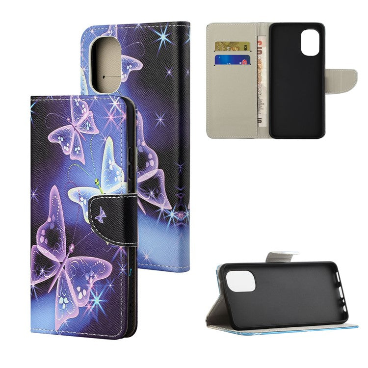 Cross Texture Folding Phone Case PU Leather Magnetic Closed Protective Cover with Wallet for Motorola Moto G31/G41 - Sparkling Butterflies