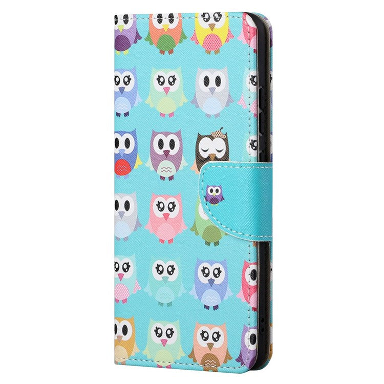 Cross Texture Folding Phone Case PU Leather Magnetic Closed Protective Cover with Wallet for Motorola Moto G31/G41 - Cute Owls