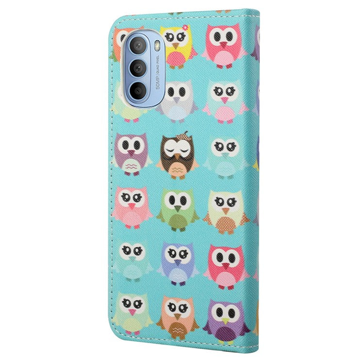 Cross Texture Folding Phone Case PU Leather Magnetic Closed Protective Cover with Wallet for Motorola Moto G31/G41 - Cute Owls