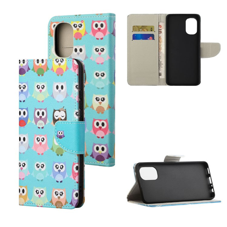 Cross Texture Folding Phone Case PU Leather Magnetic Closed Protective Cover with Wallet for Motorola Moto G31/G41 - Cute Owls