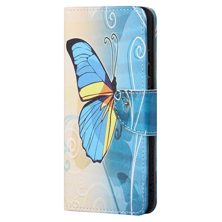 Cross Texture Folding Phone Case PU Leather Magnetic Closed Protective Cover with Wallet for Motorola Moto G31/G41 - Blue Butterfly