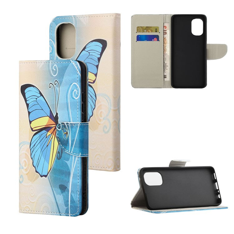Cross Texture Folding Phone Case PU Leather Magnetic Closed Protective Cover with Wallet for Motorola Moto G31/G41 - Blue Butterfly