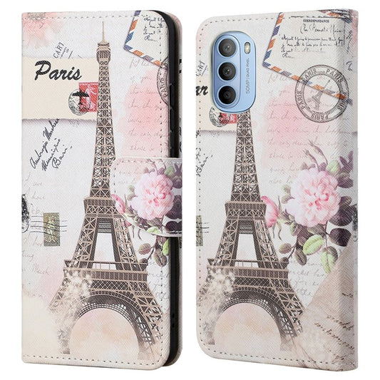 Cross Texture Folding Phone Case PU Leather Magnetic Closed Protective Cover with Wallet for Motorola Moto G31/G41 - Tower