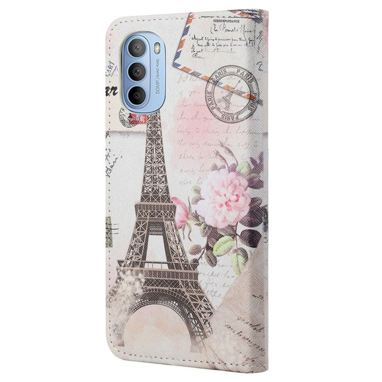 Cross Texture Folding Phone Case PU Leather Magnetic Closed Protective Cover with Wallet for Motorola Moto G31/G41 - Tower