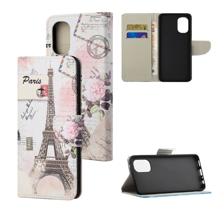 Cross Texture Folding Phone Case PU Leather Magnetic Closed Protective Cover with Wallet for Motorola Moto G31/G41 - Tower