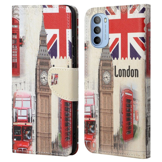 Cross Texture Folding Phone Case PU Leather Magnetic Closed Protective Cover with Wallet for Motorola Moto G31/G41 - London Big Ben