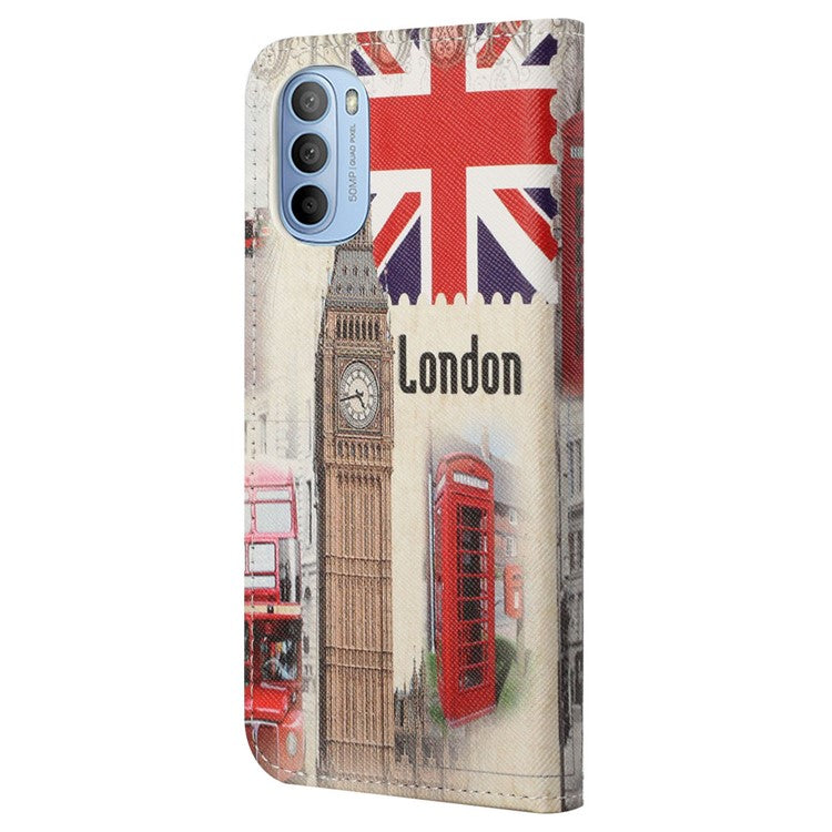 Cross Texture Folding Phone Case PU Leather Magnetic Closed Protective Cover with Wallet for Motorola Moto G31/G41 - London Big Ben