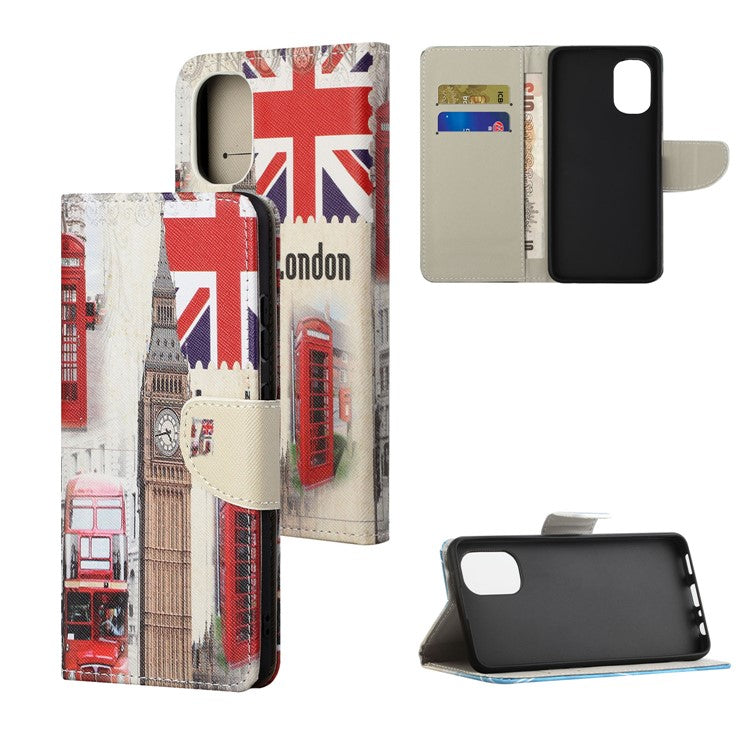 Cross Texture Folding Phone Case PU Leather Magnetic Closed Protective Cover with Wallet for Motorola Moto G31/G41 - London Big Ben
