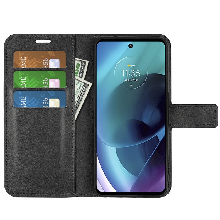 PU Leather Flip Protective Shockproof Wallet Phone Case Cover with Stand for Motorola Moto G51 5G - Black