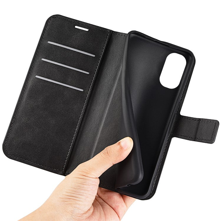 PU Leather Flip Protective Shockproof Wallet Phone Case Cover with Stand for Motorola Moto G51 5G - Black