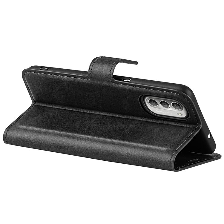 PU Leather Flip Protective Shockproof Wallet Phone Case Cover with Stand for Motorola Moto G51 5G - Black