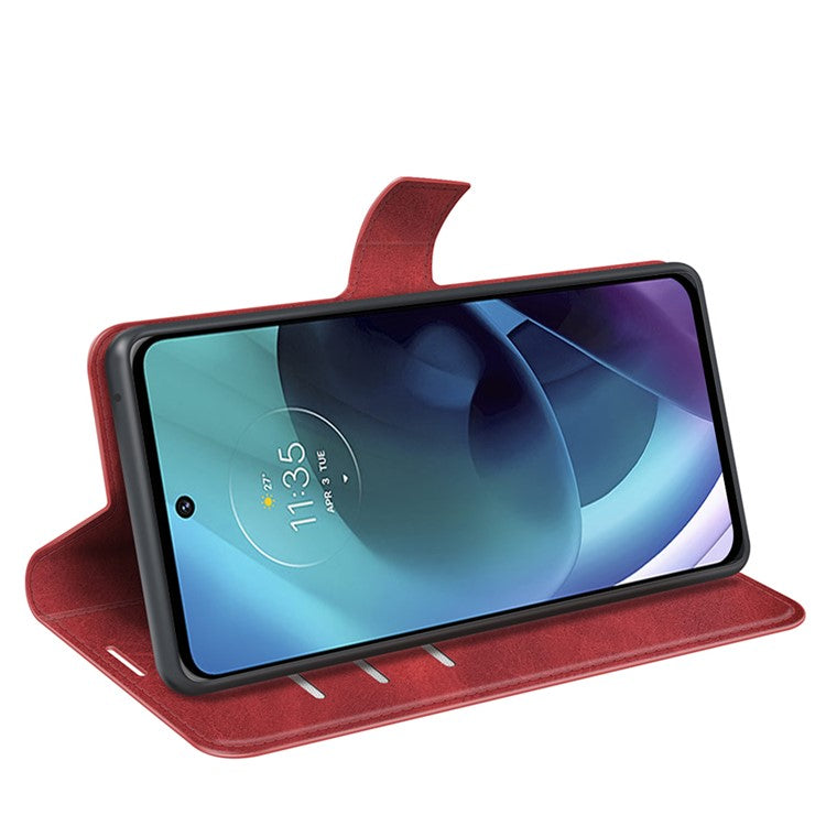 PU Leather Flip Protective Shockproof Wallet Phone Case Cover with Stand for Motorola Moto G51 5G - Red