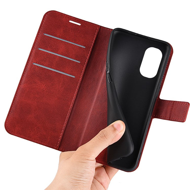 PU Leather Flip Protective Shockproof Wallet Phone Case Cover with Stand for Motorola Moto G51 5G - Red
