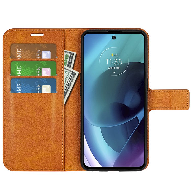 PU Leather Flip Protective Shockproof Wallet Phone Case Cover with Stand for Motorola Moto G51 5G - Yellow