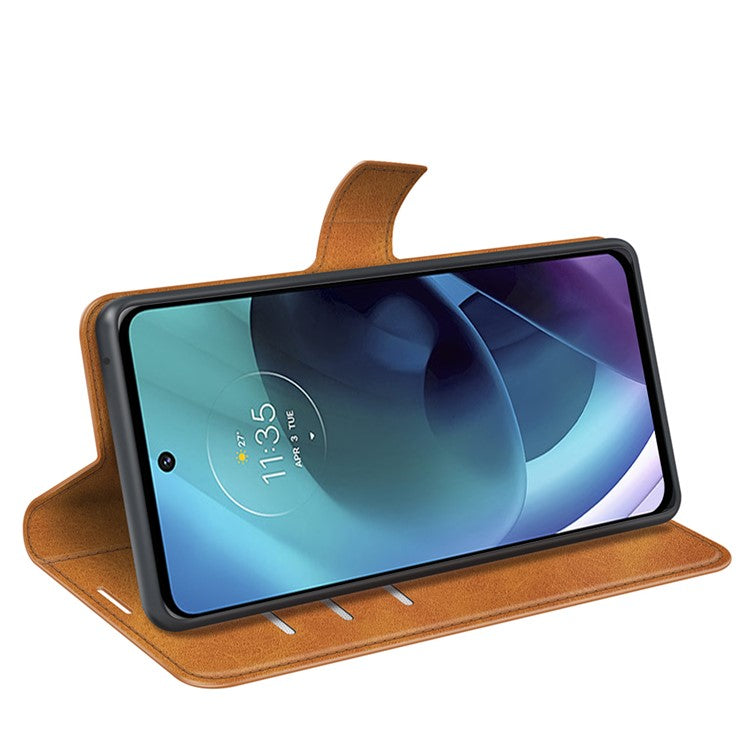 PU Leather Flip Protective Shockproof Wallet Phone Case Cover with Stand for Motorola Moto G51 5G - Yellow