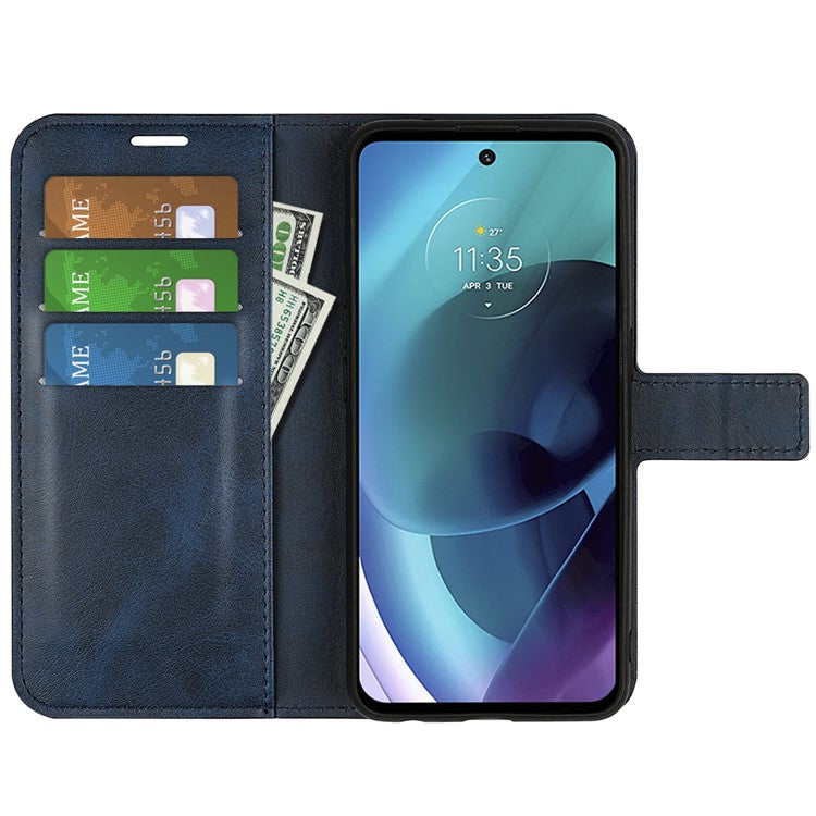 PU Leather Flip Protective Shockproof Wallet Phone Case Cover with Stand for Motorola Moto G51 5G - Blue