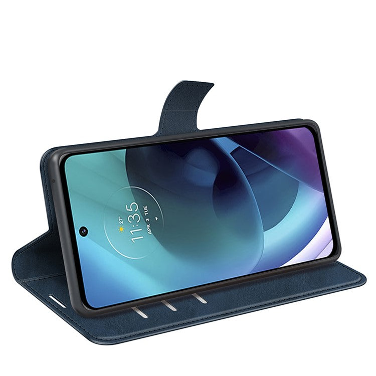 PU Leather Flip Protective Shockproof Wallet Phone Case Cover with Stand for Motorola Moto G51 5G - Blue