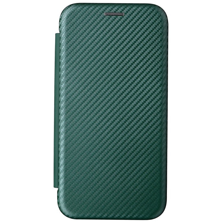 Carbon Fiber Texture Foldable Stand PU Leather Cover Folio Flip Phone Case with Card Slot for Motorola Moto G71 5G - Green